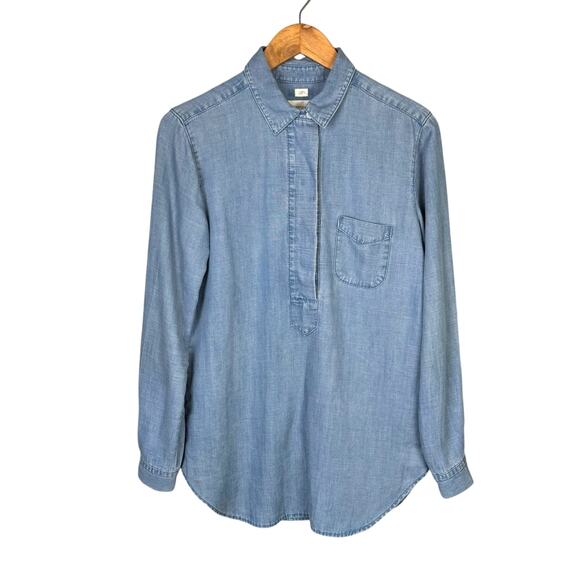 Ann Taylor LOFT Chambray Blue Softened Long Sleeve Relaxed Popover Tunic Shirt - Picture 9 of 12